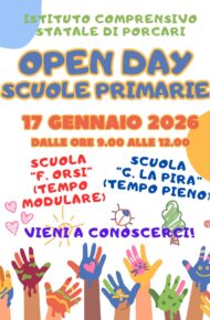 locandina open day scuole primarie gennaio 2026
