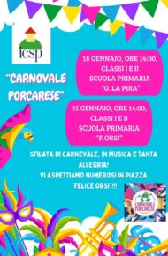 locandina del carnevale porcarese gennaio 2026 scuole primarie